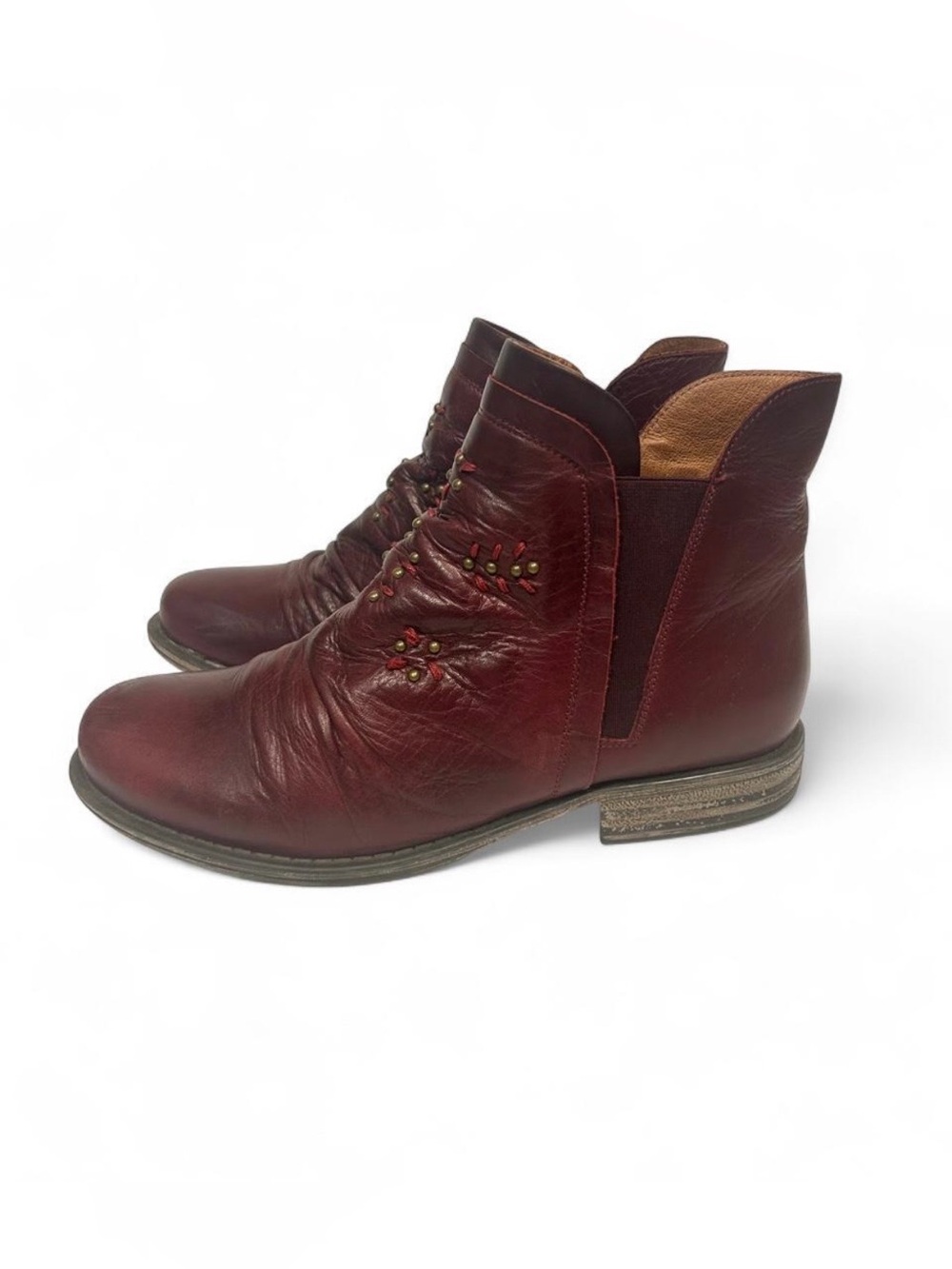 Miz Mooz Studded Ankle Boots Red Leather Women 39 US 8.5-9 Boho Western Indie